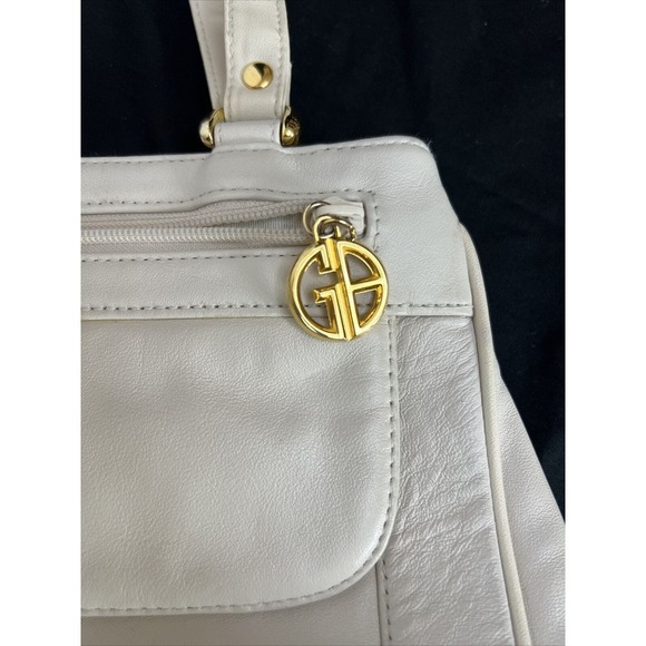 Giani Bernini Ivory Leather Handbag Shoulder Bag Purse Gold Hardware - Picture 3 of 11